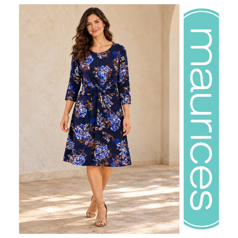 Maurices 24/7 Floral Soft Rayon Stretchy Long Sleeve Twist Front Dress 2X